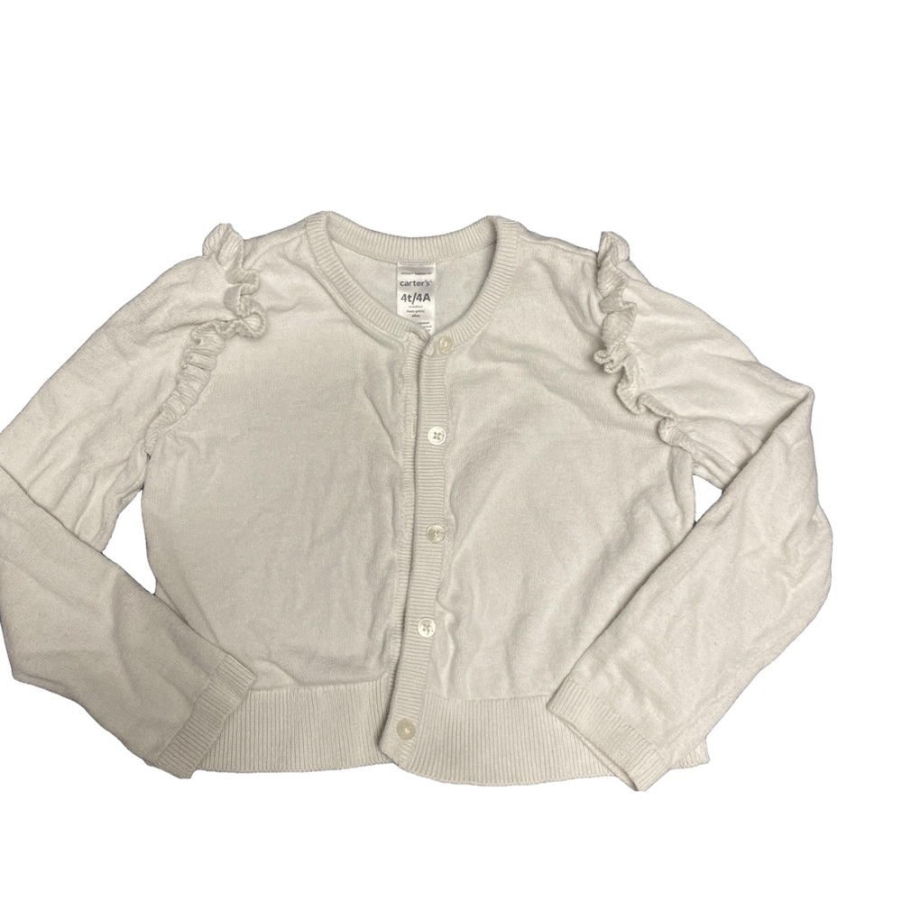 Girls Carter’s 4T white cardigan ruffle shoulder